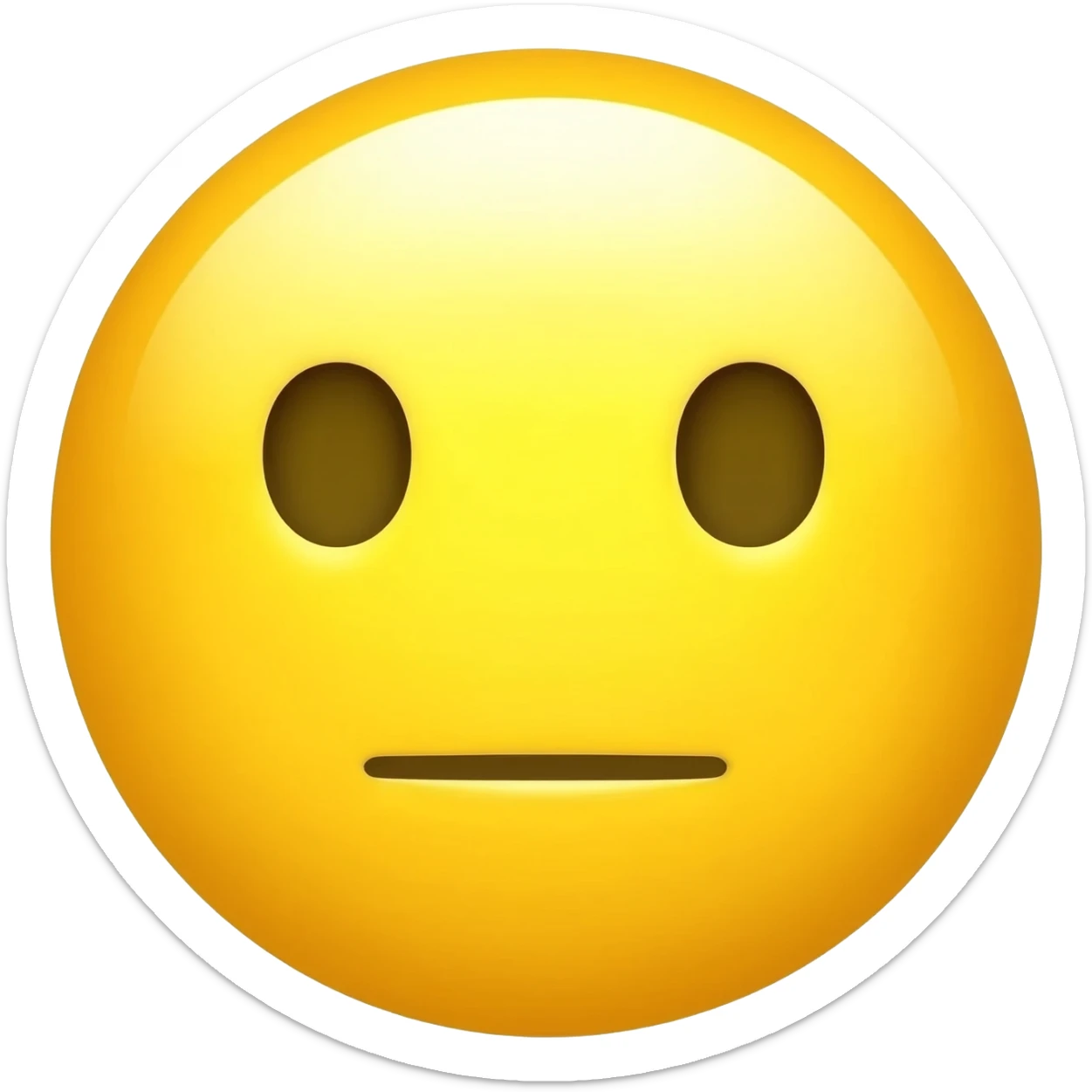 Yellow circle with no eyebrows and nose and the face feeling is neutral and the mouth is neutral its not smiling or frowning it looks like this symbol "—" sticker