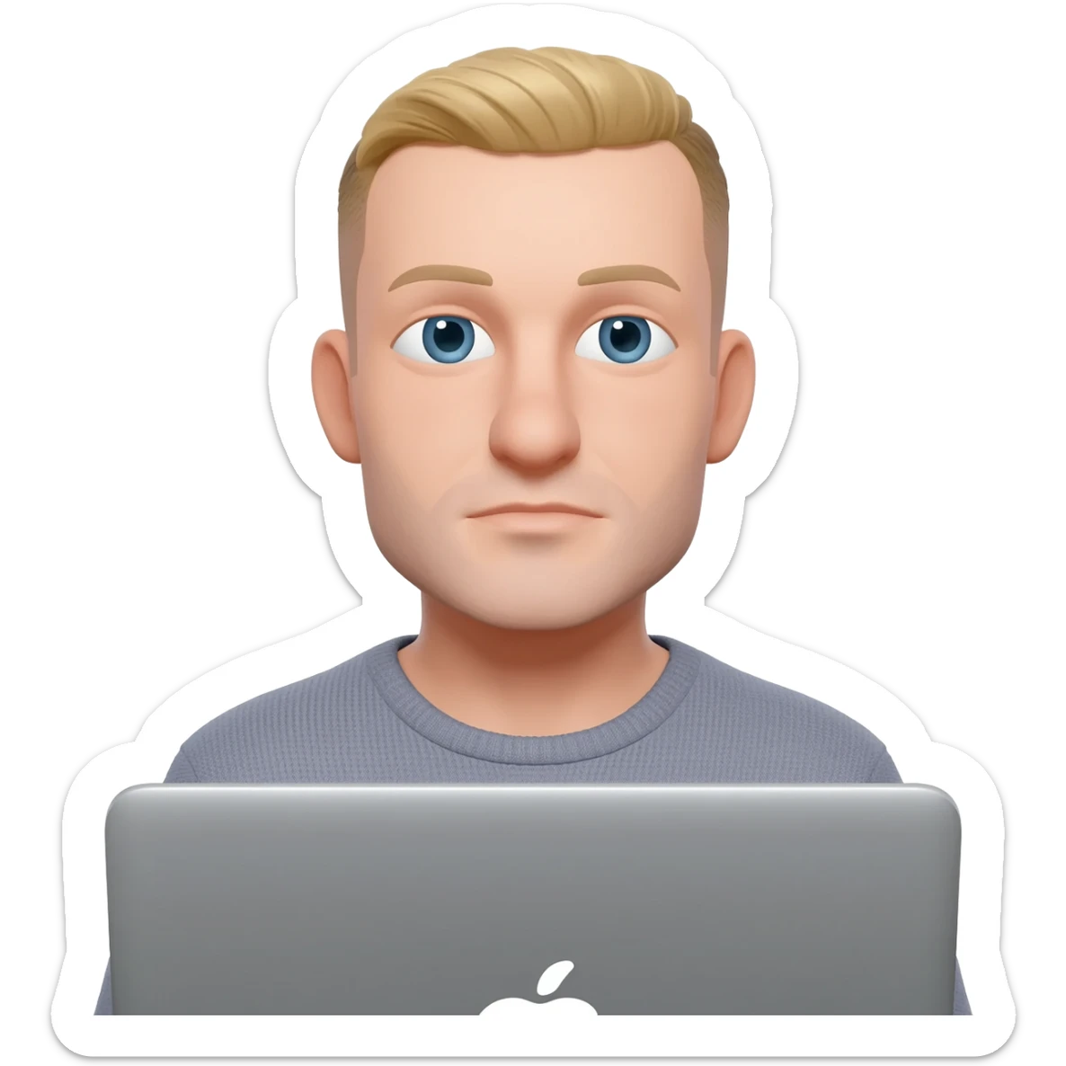 парень 30 лет с короткострижеными волосами без очков европейской внешности с голубыми глазами сидит за макбуком видно только часть лица (волосы русого цвета) sticker