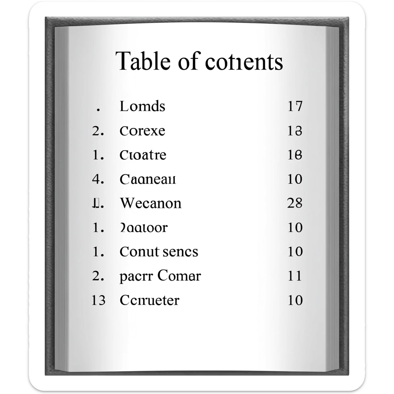 Table of Contents  in a page of the book sticker