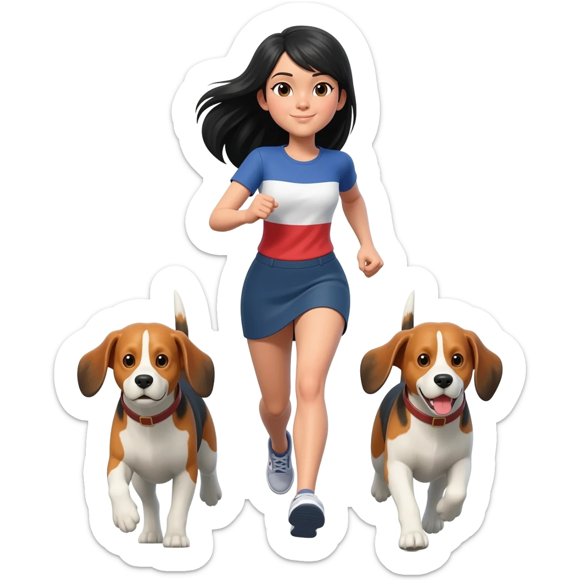 femme franco japonaise qui cours avec son beagles devant sticker