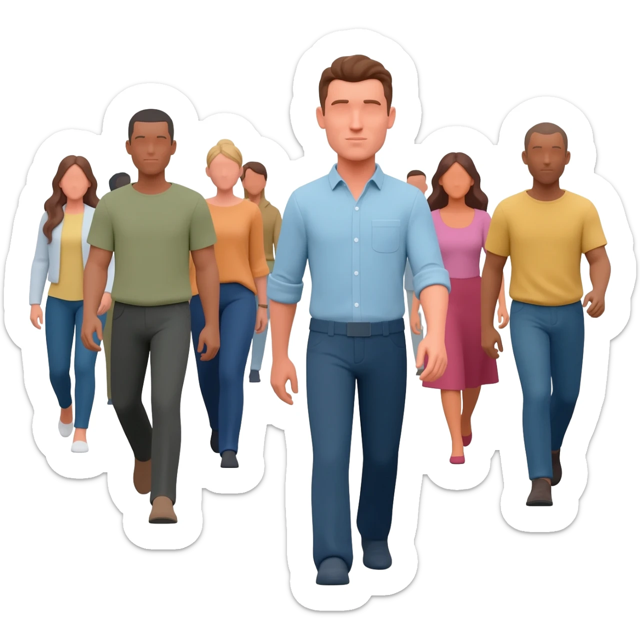 A PICTURE OF MANY PEOPLE GOING TO ANOTHER PLACE IS EMERGING, WITH ONE PERSON GOING TO ANOTHER PLACE. sticker