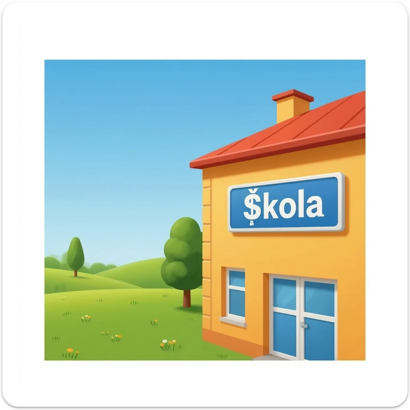 School building with a sign on it that says Škola sticker