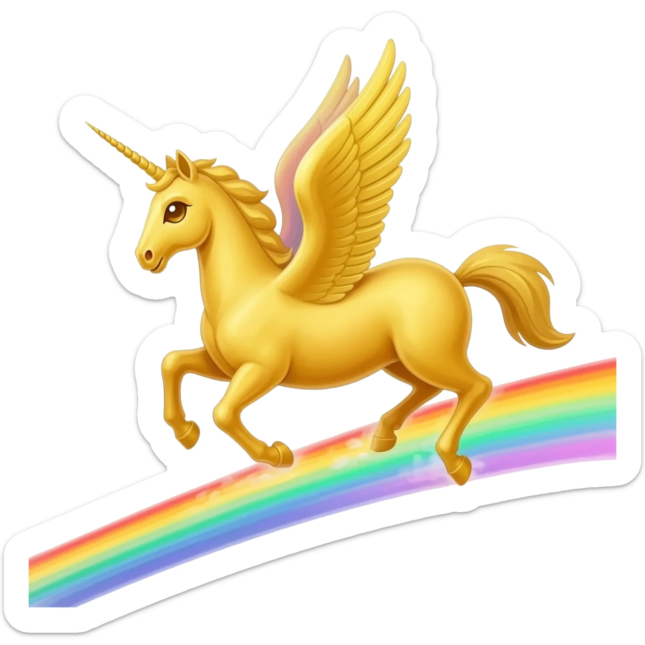 golden pegasus galloping across a rainbow cloud trail sticker