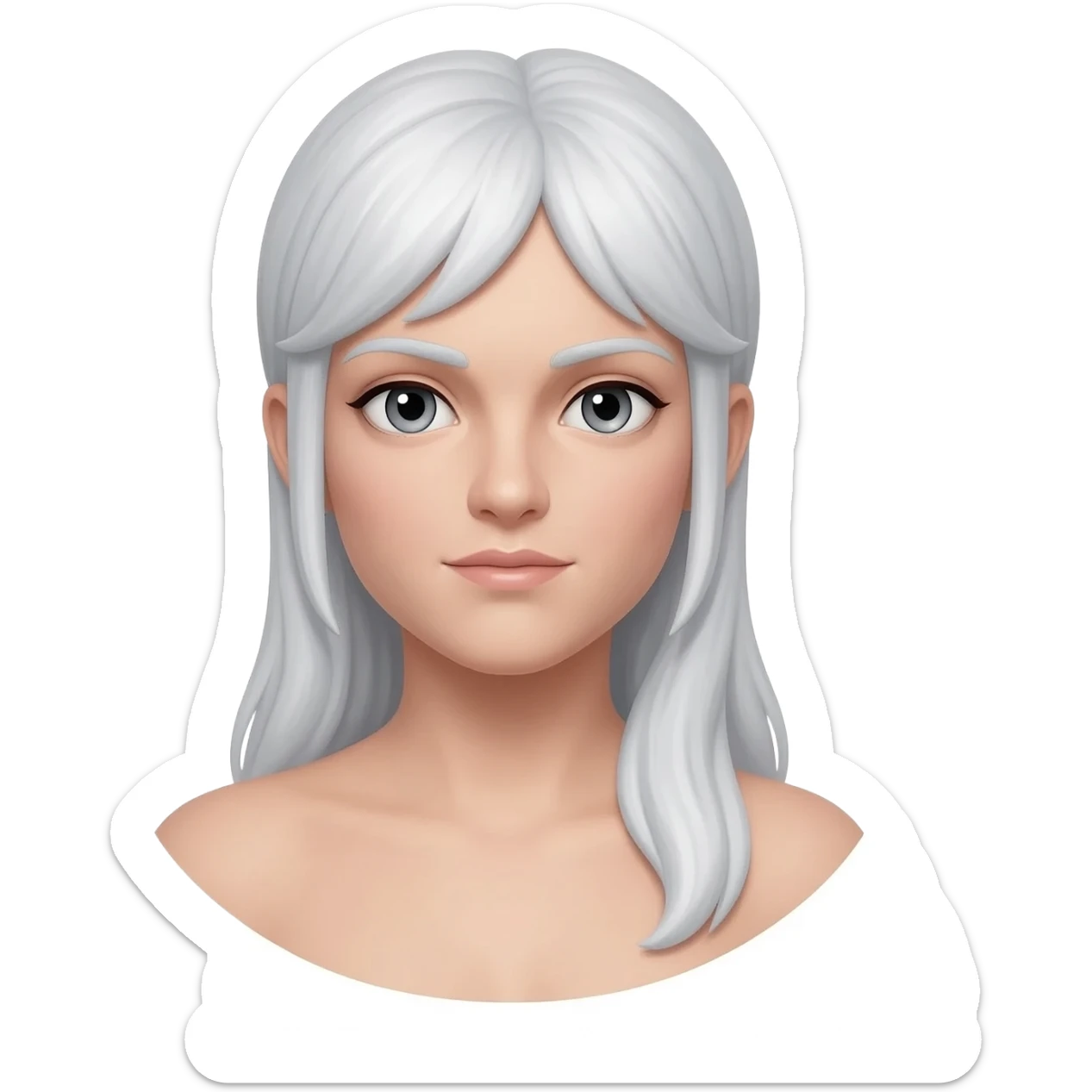 Artemis from Greek Mythology with grey eyes, long white hair, silver sticker