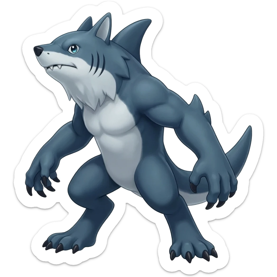 Cool badass edgy Shark-wolf-Sharpedo-Lycanroc-hybrid-animal-Pokémon-Fakemon-fusion-creature  sticker