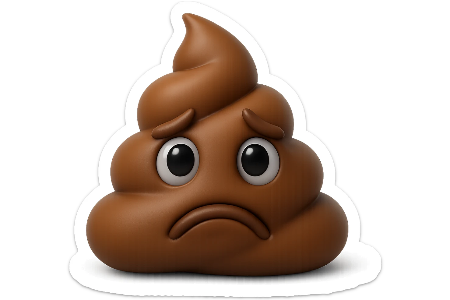 emoji stile iphone 3d di una cacca con espressione triste, iperrealistiche 4k sticker