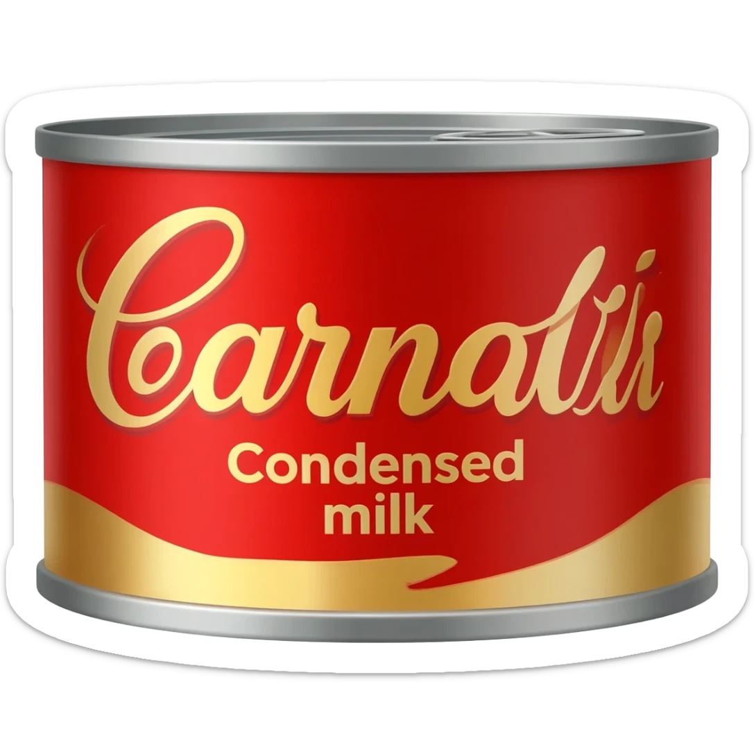 carnation condensed milk in a can with red branded label sticker