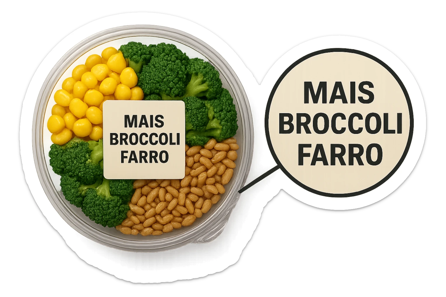 SU QUESTO STILE FAI UN EMOJI STILE IPHONE 3D DI UN INSALATA PRECONFEZIONATA DA SUPERMERCATO CON FOCUS SU ETICHETTA NUTRIZIONALE CON GLI INGREDIENTI IN ITALIANO TIPO: MAIS, BROCCOLI, FARRO, ACCANTO ALL'INSALATA CHE HA IN MANO C'è UN FOCUS SULL'ETICHETTA CON GLI INGREDIENTI SCRITTI, FALLO MOLTO REALISTICO IN 3D sticker
