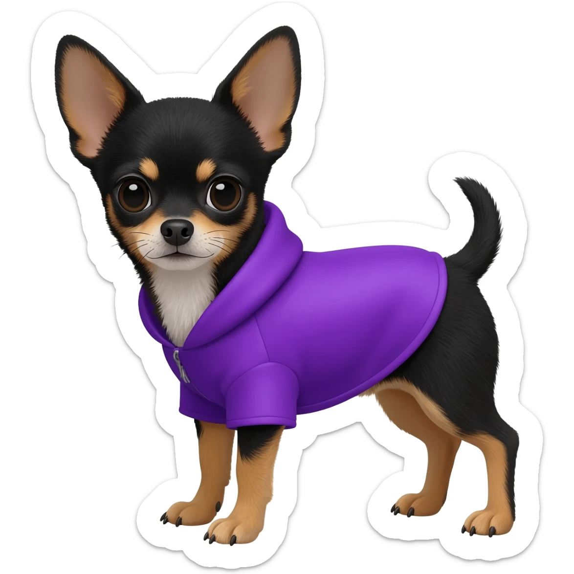 Black chihuahua in a purple coat sticker