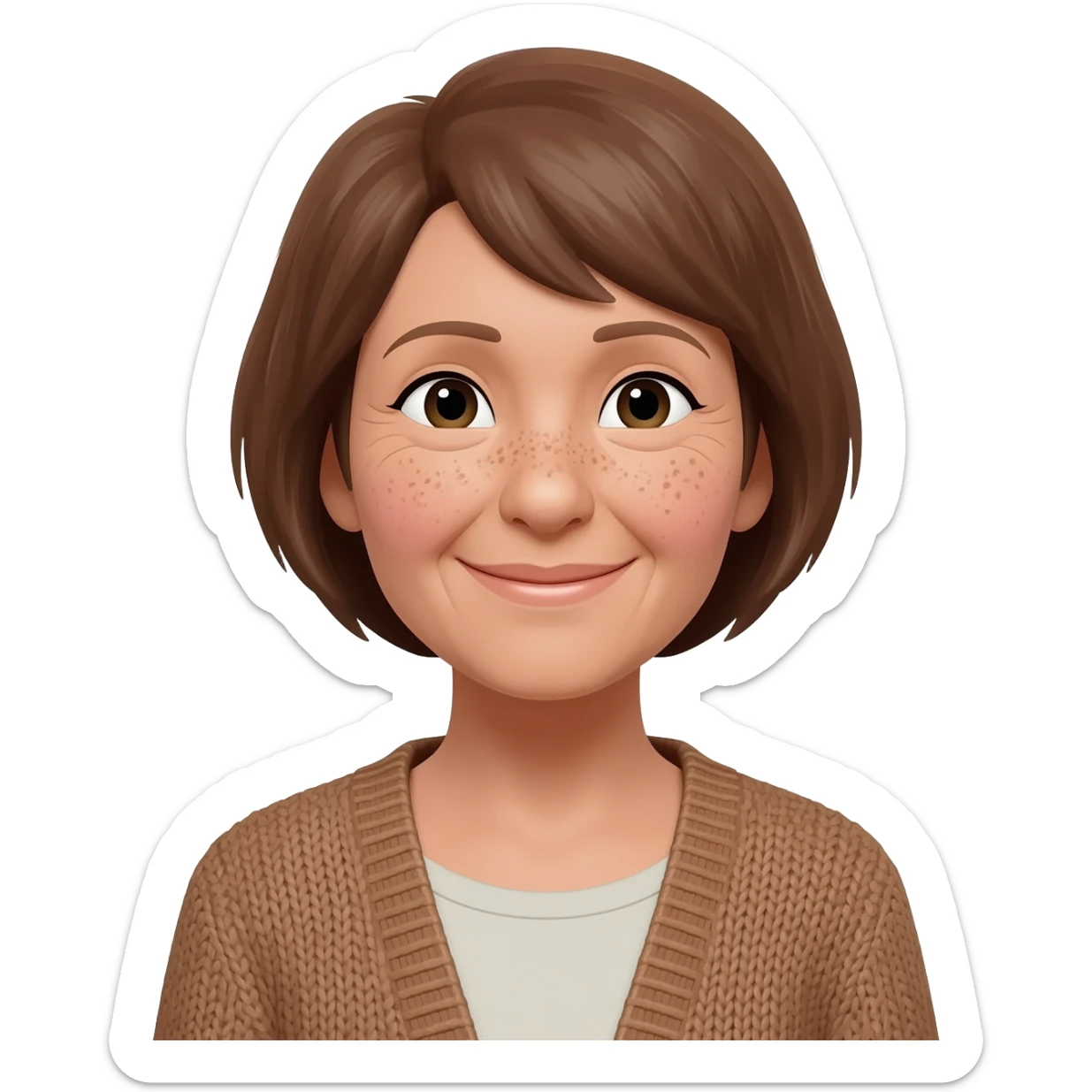grandma, short hair, tan, brown hair, freckles sticker