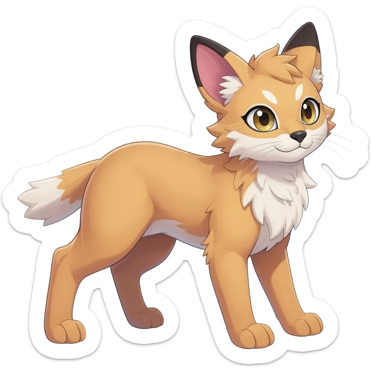 Big-eared big-eyed cute realistic animalistic feral digitigrade 4-legged anime-styled Meloetta-Furret-Sergal-Serval-hybrid-fusion-creature-animal, full body sticker
