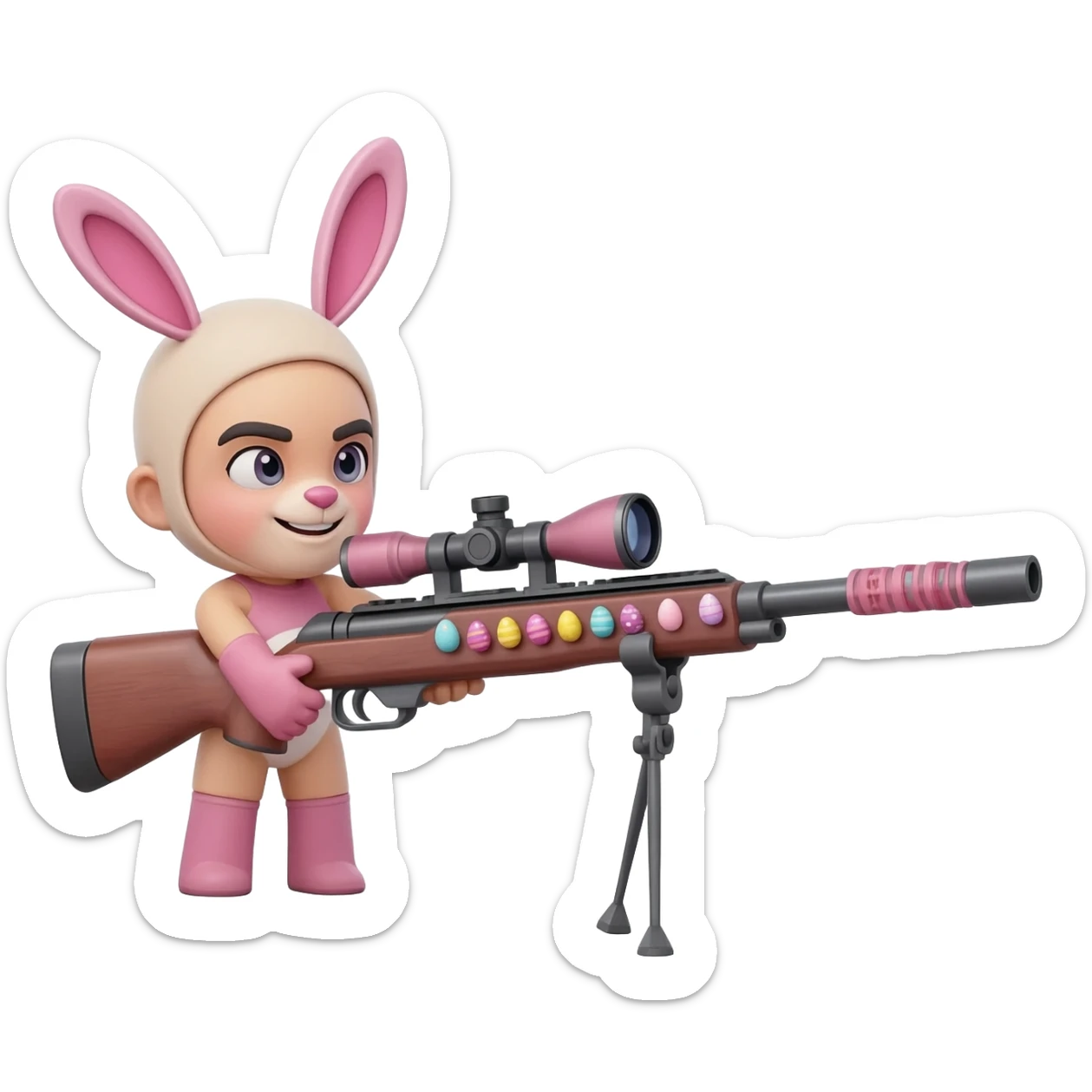 easter theme sniper rifle like with bunny ears and eggs and pink sticker