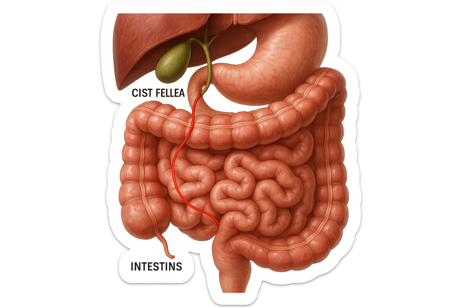 CISTIFELLEA E INTESTINO SONO COLLEGATI NEL DOLORE, iperrealistico 4k sticker