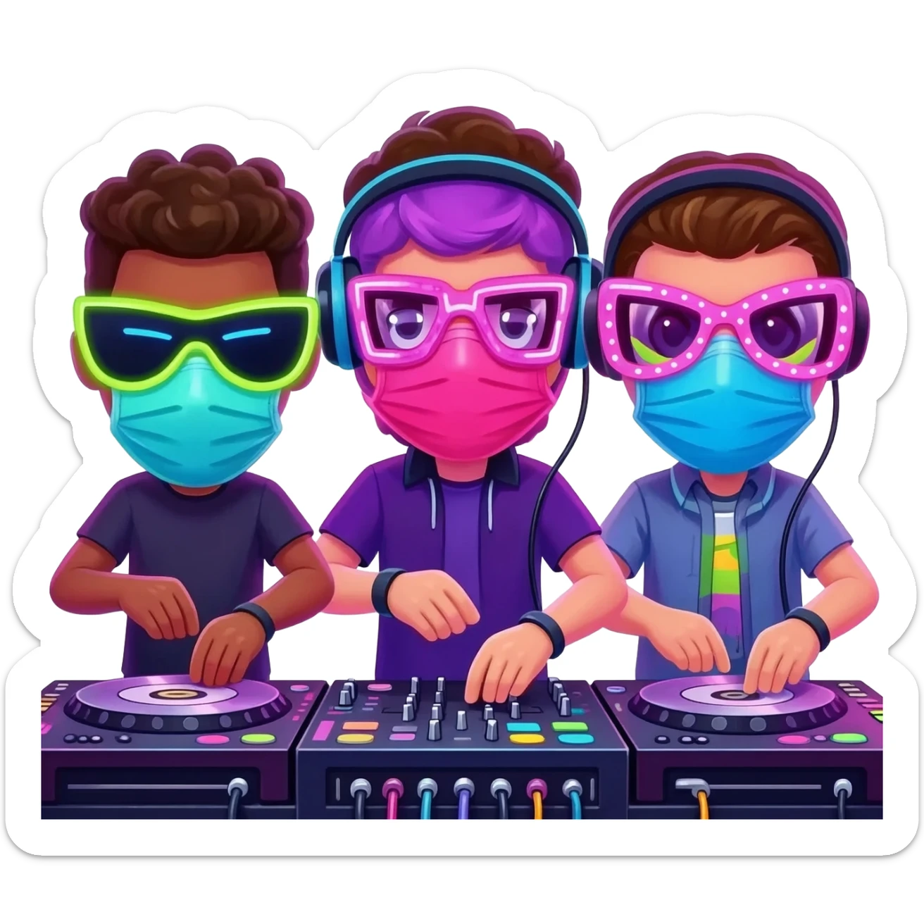 Trio dj with dj masks sticker