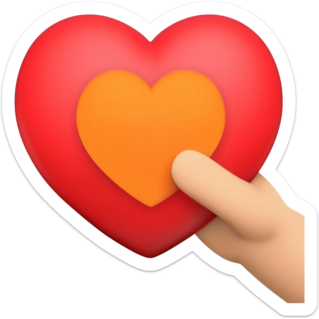 Hand holding heart emoji with a orange heart inside sticker