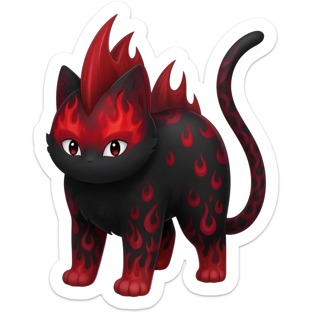 Cherry-Red and Jet-Black Fierce Fiery Mohawked Gothic Salandit-Litten-Torracat-hybrid-creature (full body) sticker