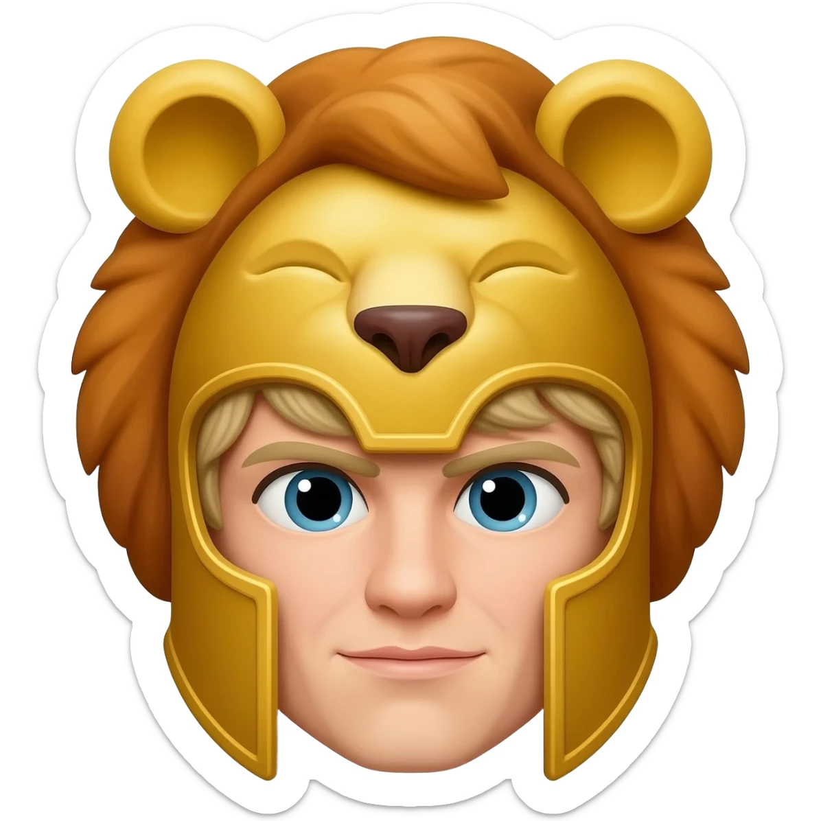 Alexander the great blonde wearing cartoon lion head helmet sticker