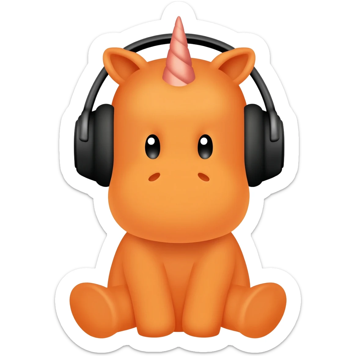 Unicornio bebé naranja sentado escuchando música con auriculares negros sticker