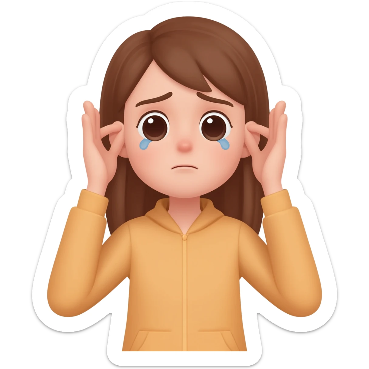 a girl holding ears sad and saying sorry sticker