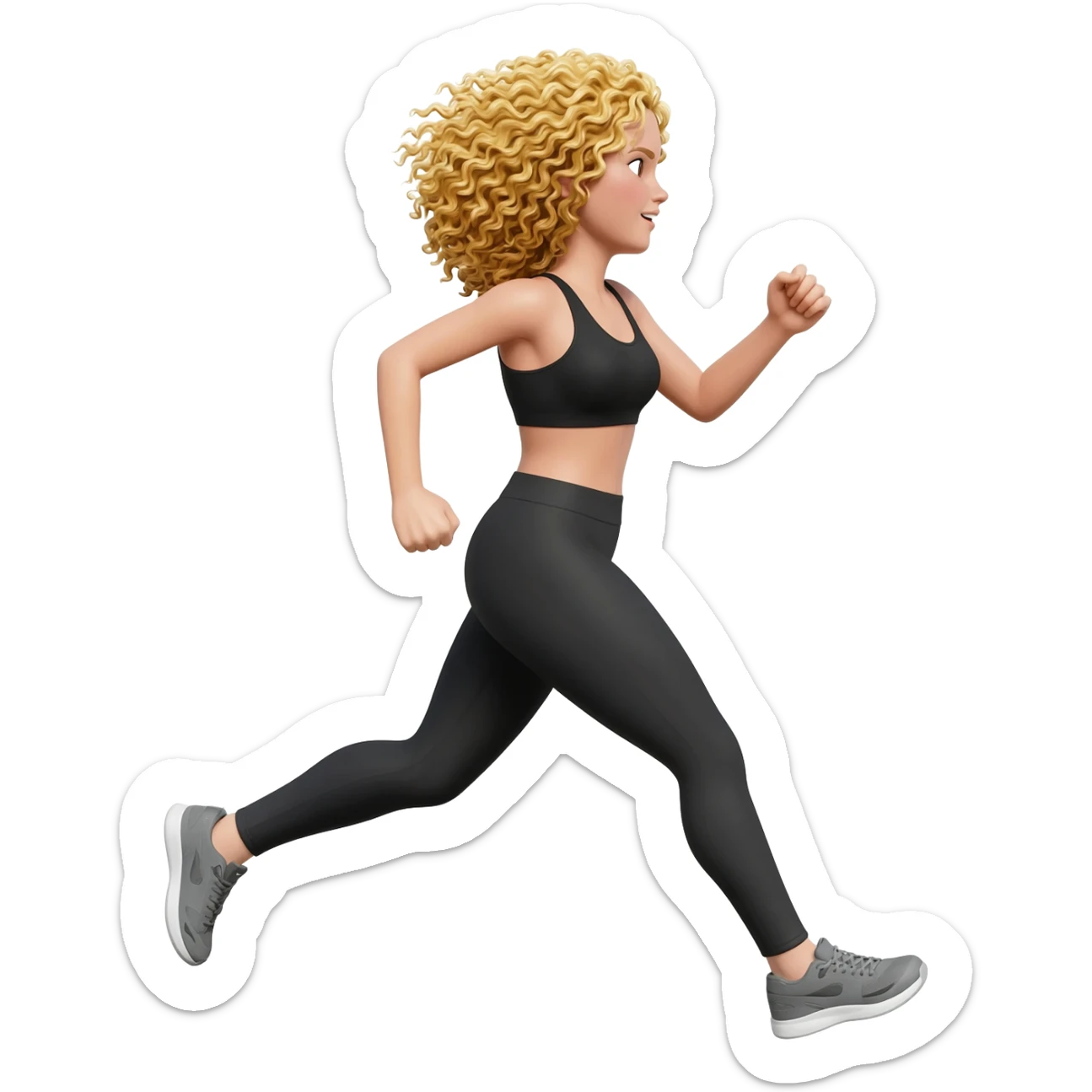 blond curly hair running woman in black long leggins sticker