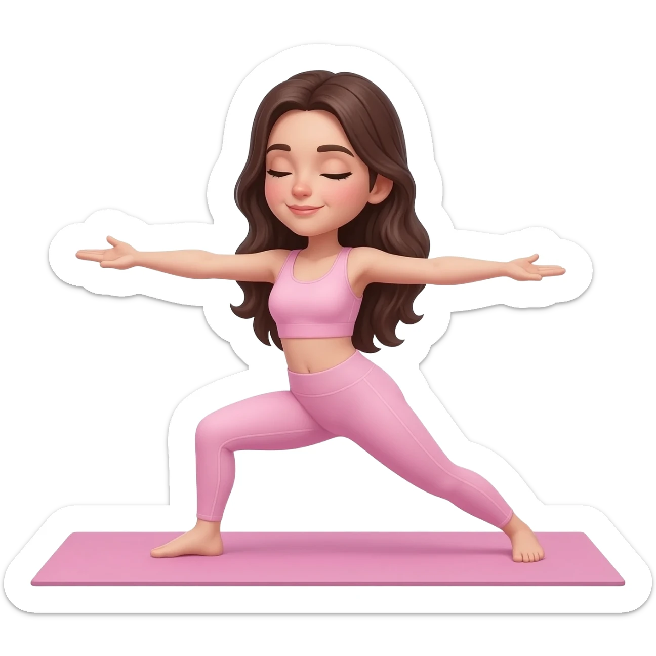 Chica haciendo yoga que sea bonita cabello castaño oscuro y ropa de yoga rosa claro sticker