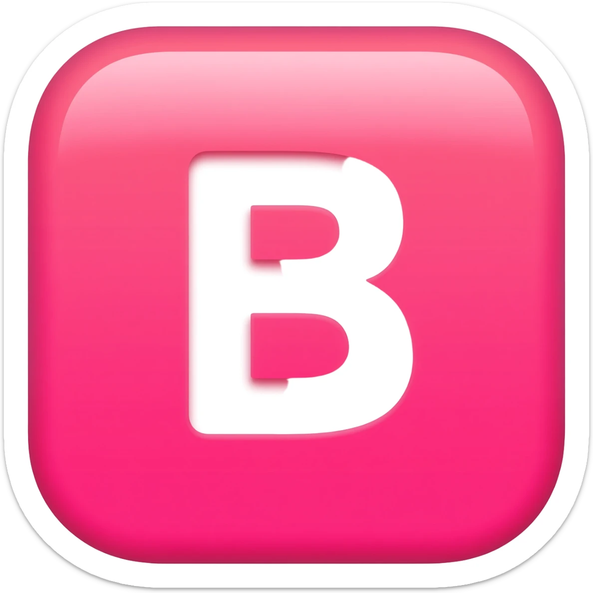 "3D premium,3D rounded-square icon in strong pink with a beveled edge, bold serif white letter 'B'centered, strong specular highlights, inner glow, 1024x1024, png" sticker