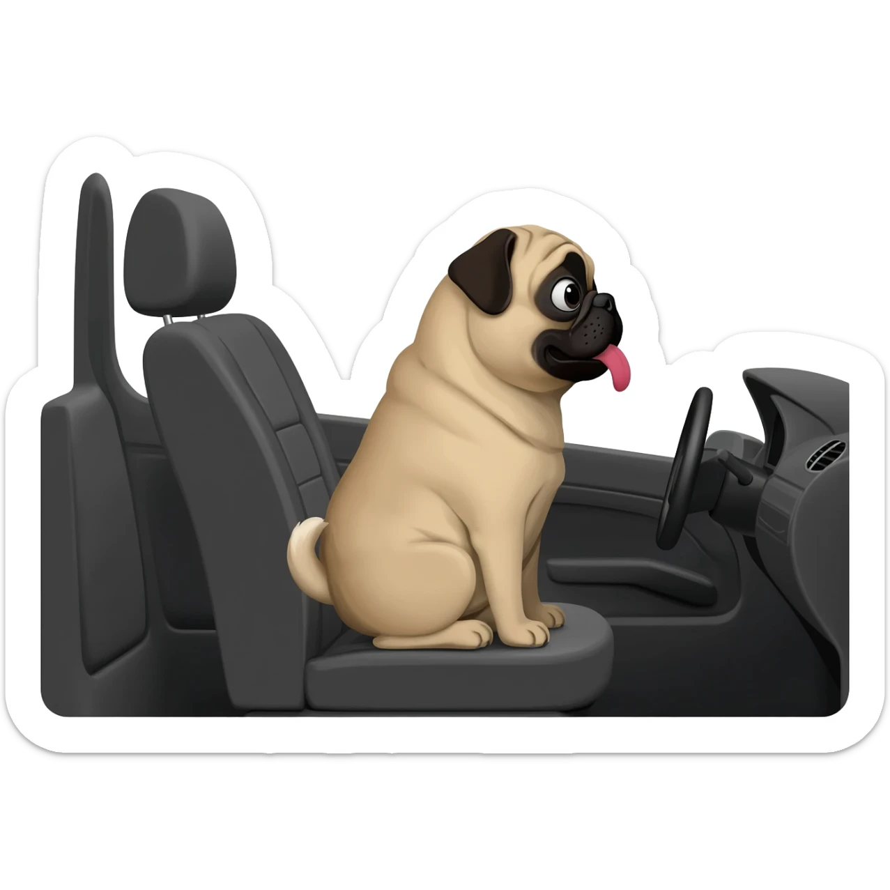 a pug sticking its tongue out in a car sticker