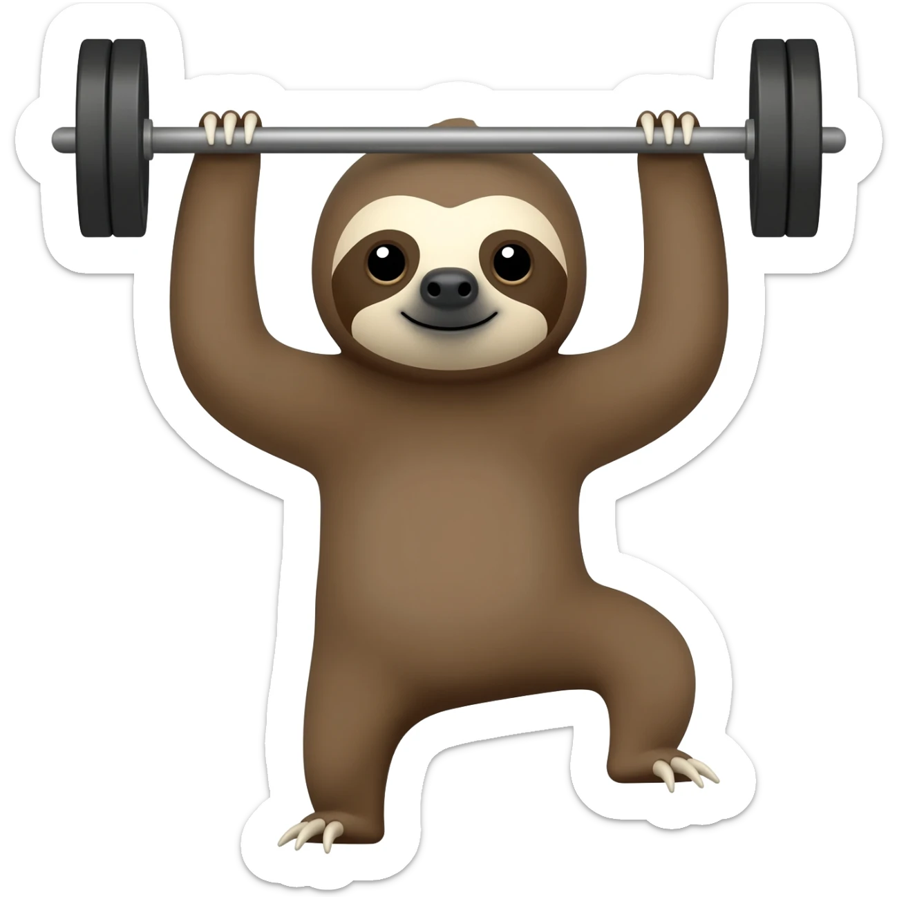 A cute sloth in iso emoji style going to a gym doing exercise sticker