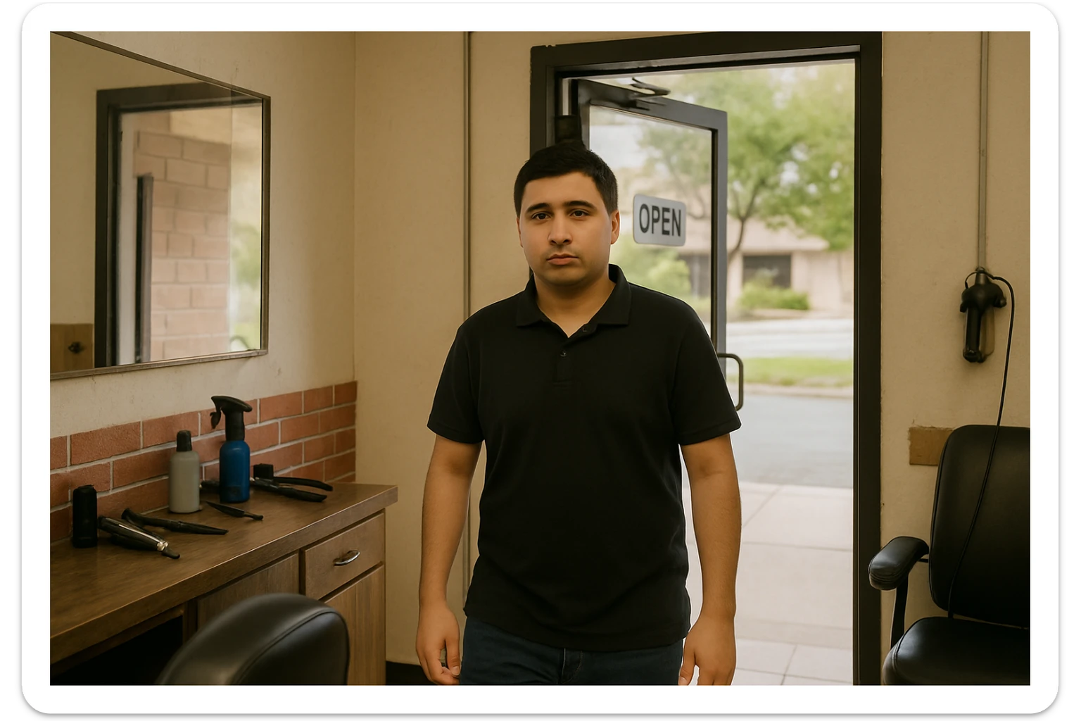 Shu odamni sartaroshxonaga kirib kelayapti  o'smirin davri rakurs ichkaridan sartaroshxona eski ham yangi ham emas sticker