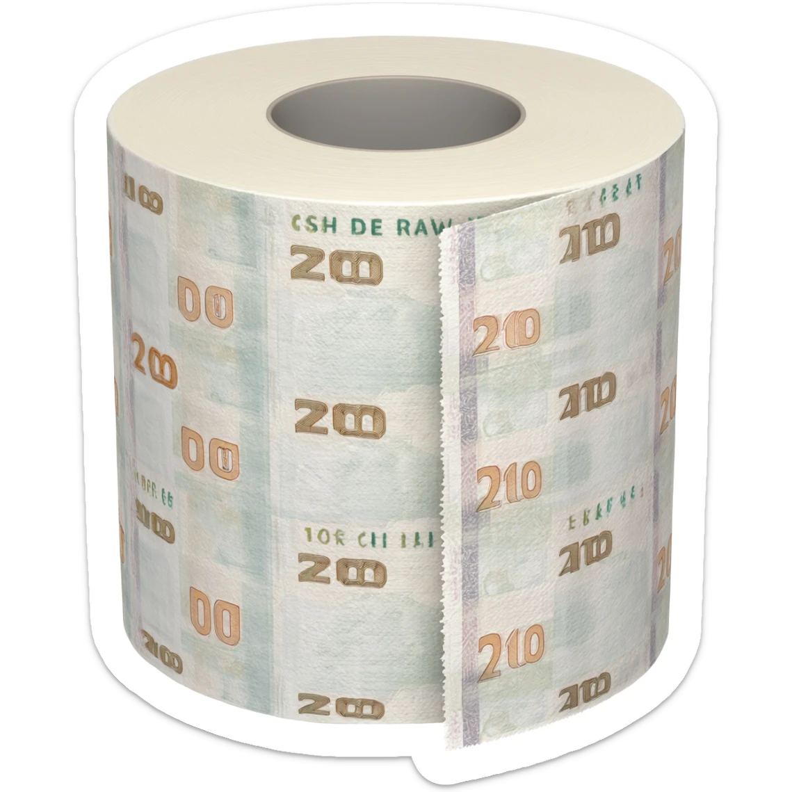 Torre de rollos de papel higiénico con billetes de cien impreso sticker