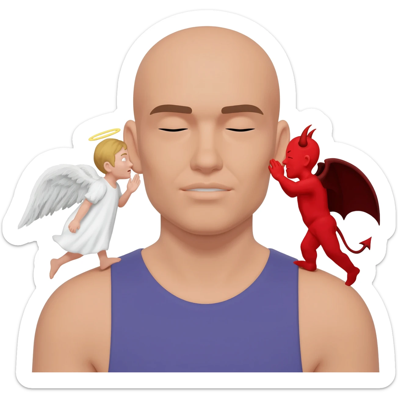 Angel on one shoulder and a devil on the other shoulder whispering in each ear sticker