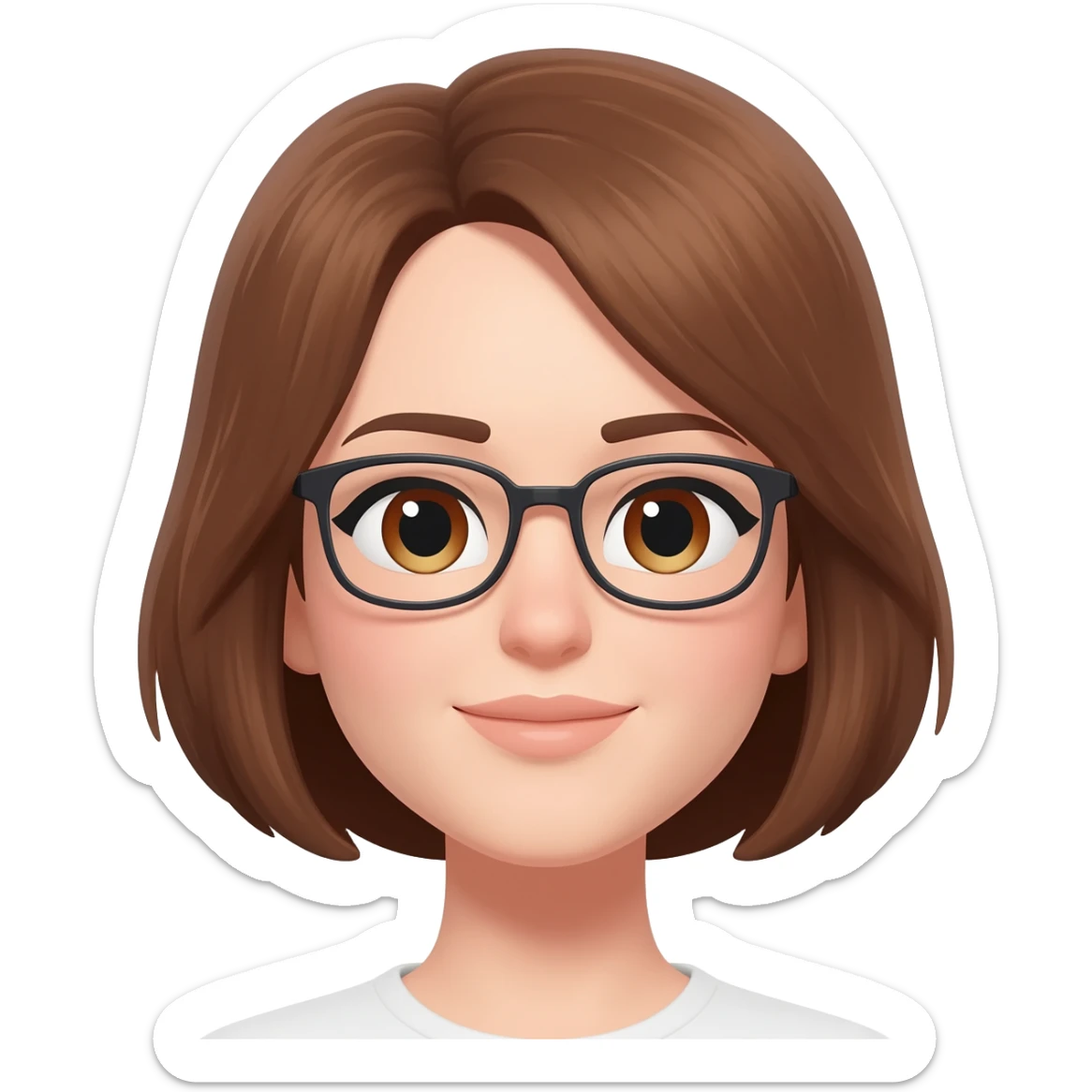 Female veery short brown  hair almond eyes glasses sticker