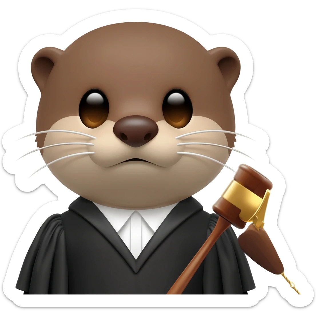 serious otter close-up with a judge's gavel sticker