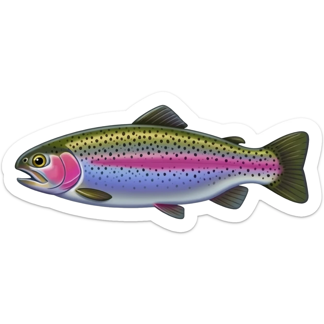 realistic rainbow trout fish bright purple blue green yellow white with black speckles sticker
