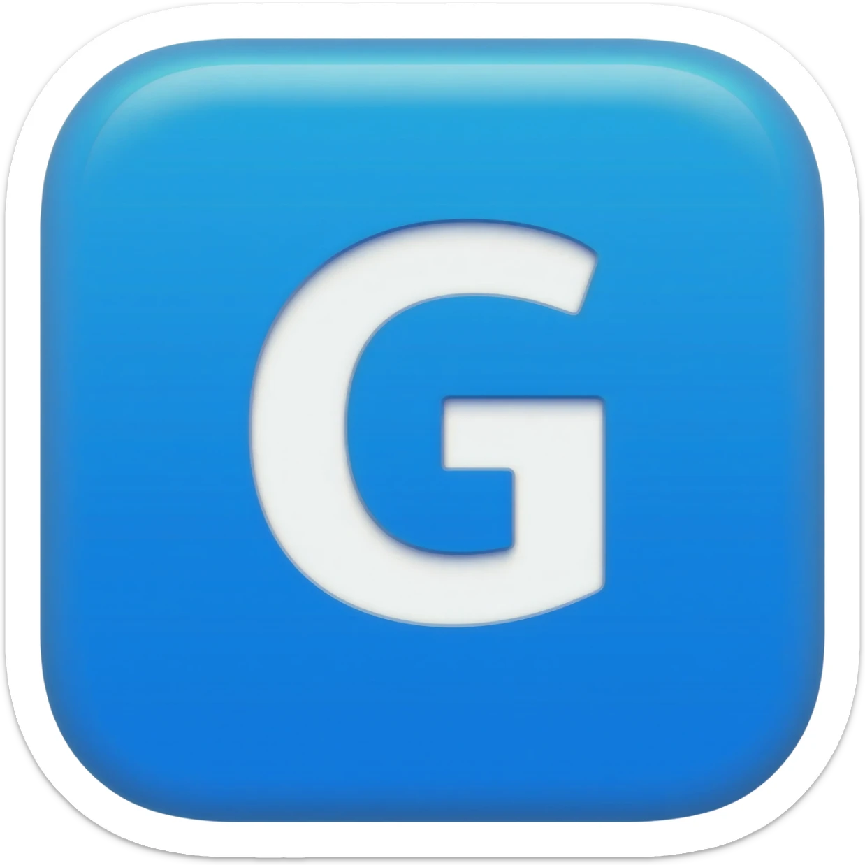 "3D premium,3D rounded-square icon in strong bleu with a beveled edge, bold serif white letter 'G'centered, strong specular highlights, inner glow, 1024x1024, png" sticker