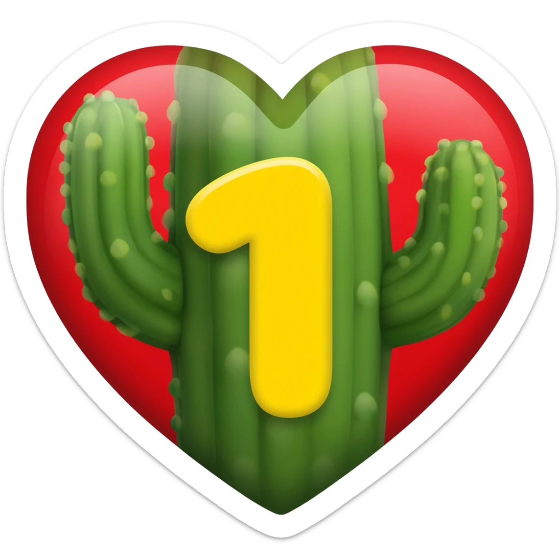 a heart badge with a catcus and a yellow number 1 on it. sticker
