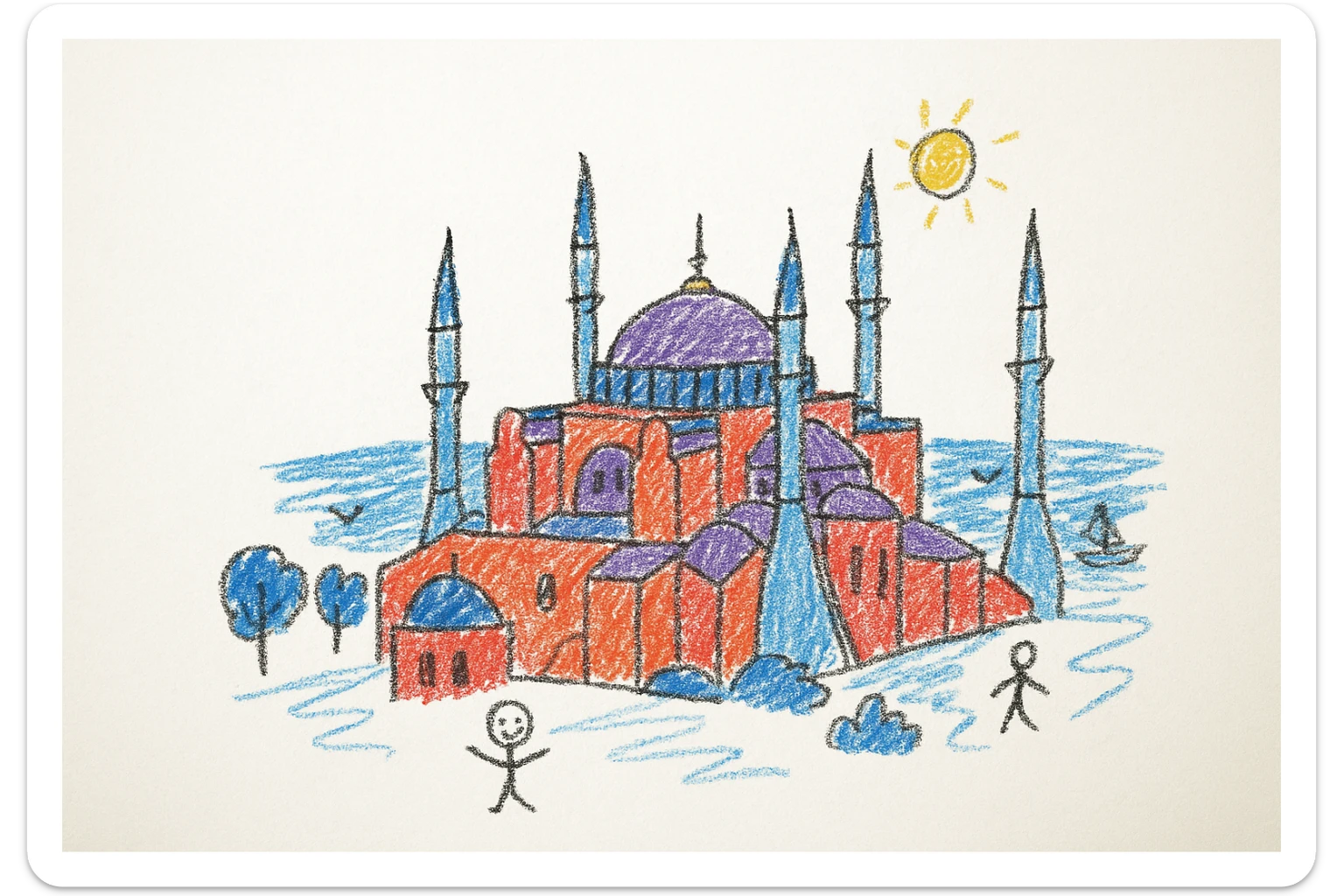 Isometric illustration of Istanbul, featuring real photorealistic Hagia Sophia with ts large central dome and four tall minarets, with real transparent background sticker