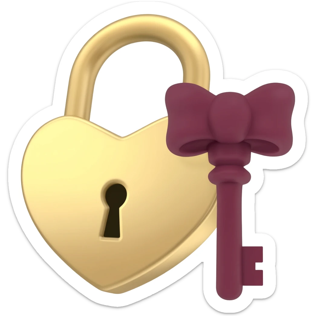 beige heart-shaped lock and key burgundy sticker