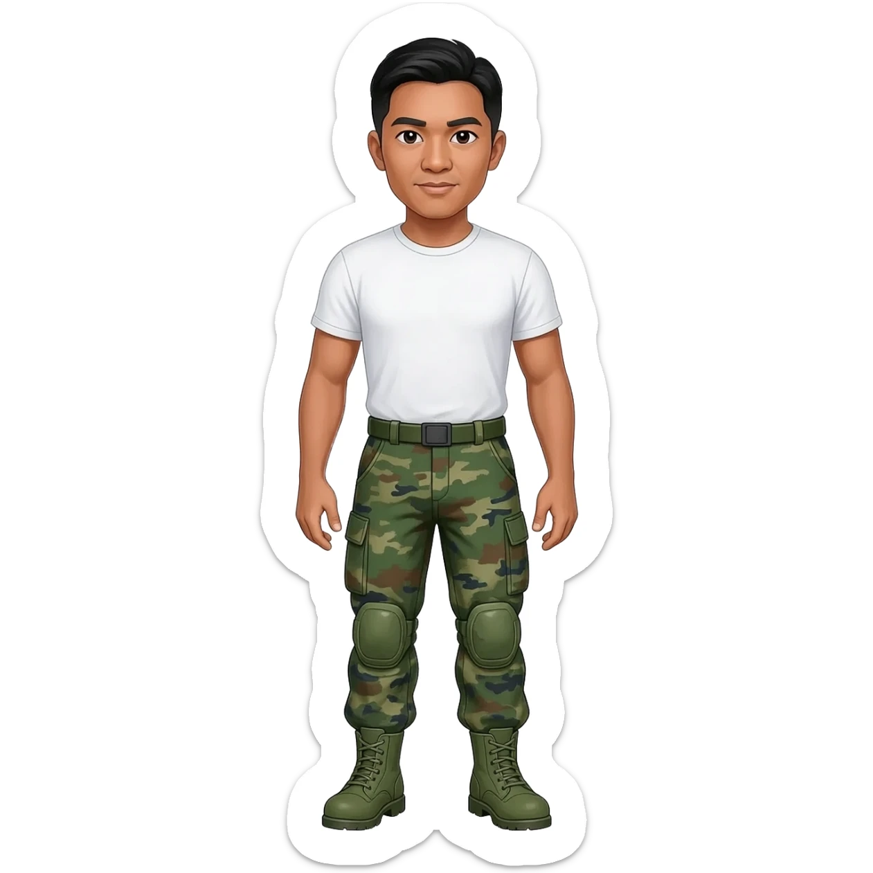 Filipino man white tshirt and combat pants green fatigue and green combat boots sticker