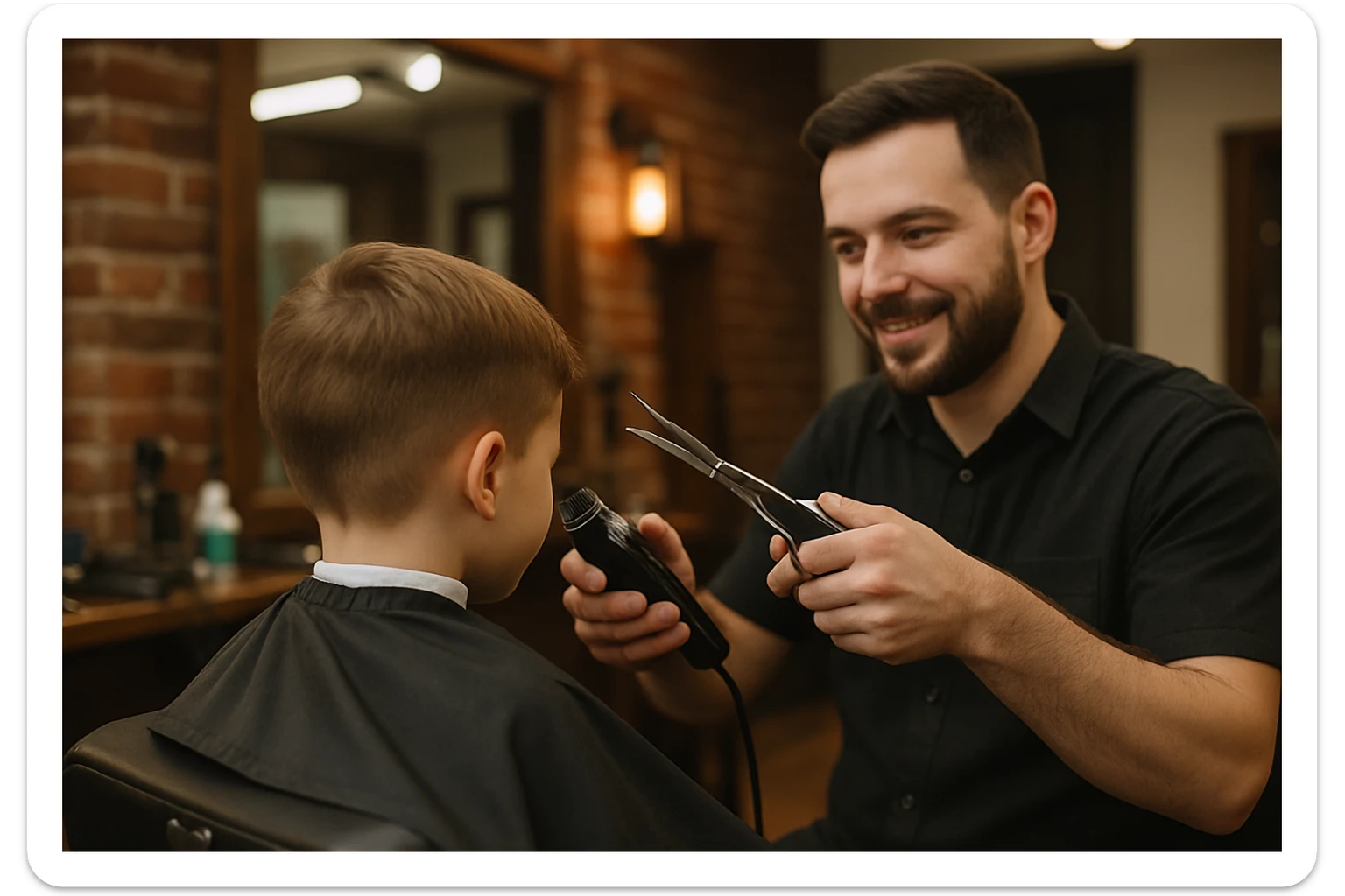 Sartaroshxonada soch olayotgan o'mirin yoshli bola yuzi ko'rinmasin sticker