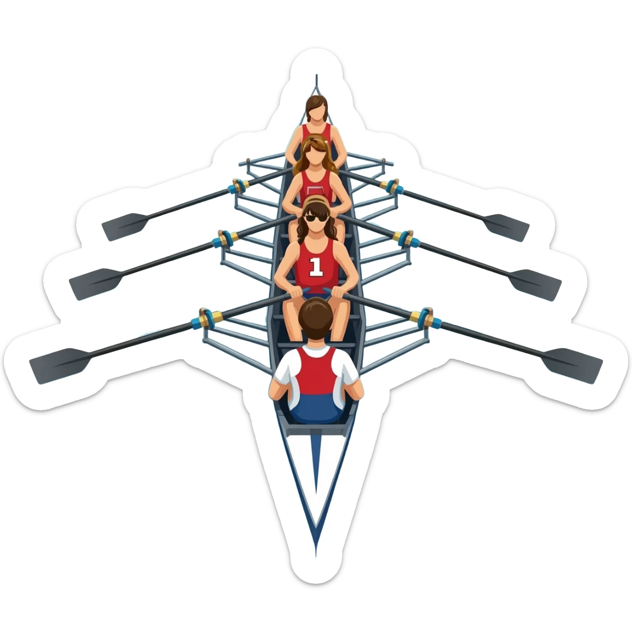 adapt so oars only 4 oars appear on each side of boat and cox faces other direction 8-woman crew boat rowing sticker