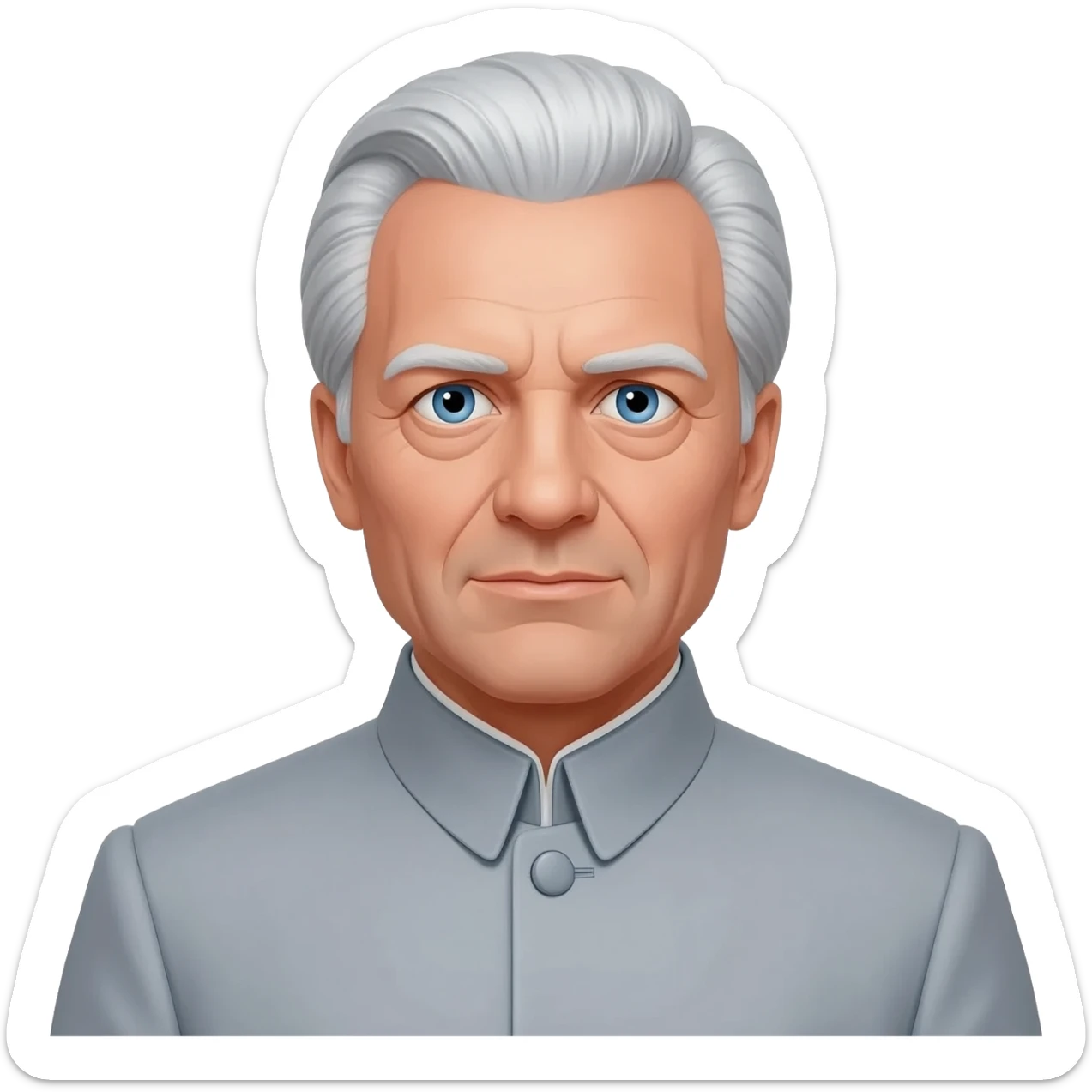 Ernst Stavro Blofeld from James Bond Series with blue eyes, silver hair, light grey mao suit sticker