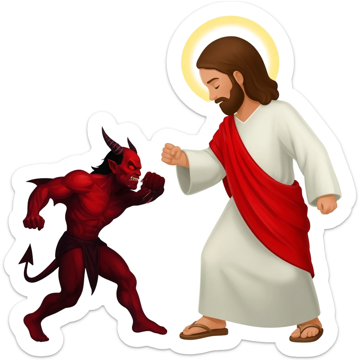 jesus beating up satan sticker