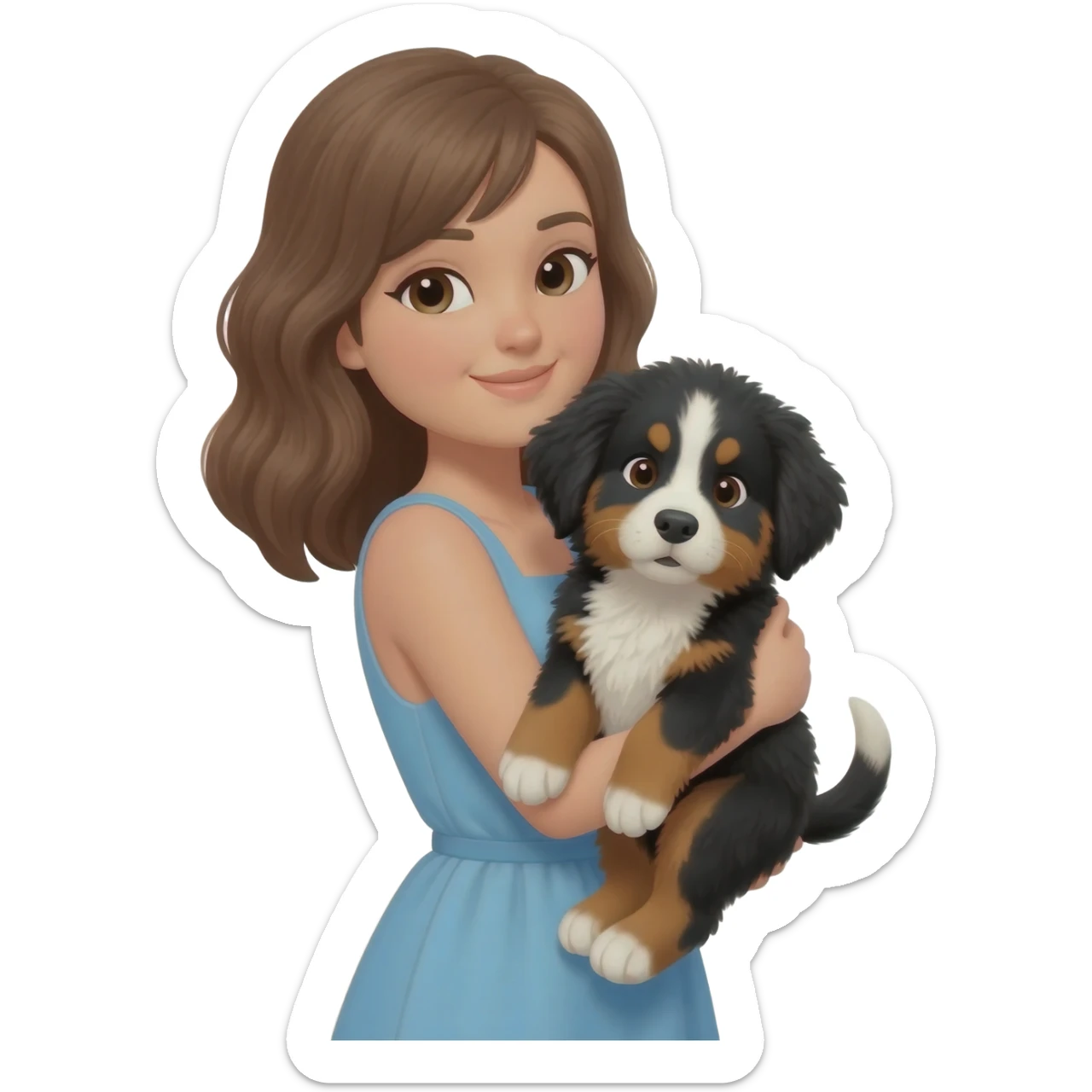 woman holding a bernese mountain dog puppy sticker