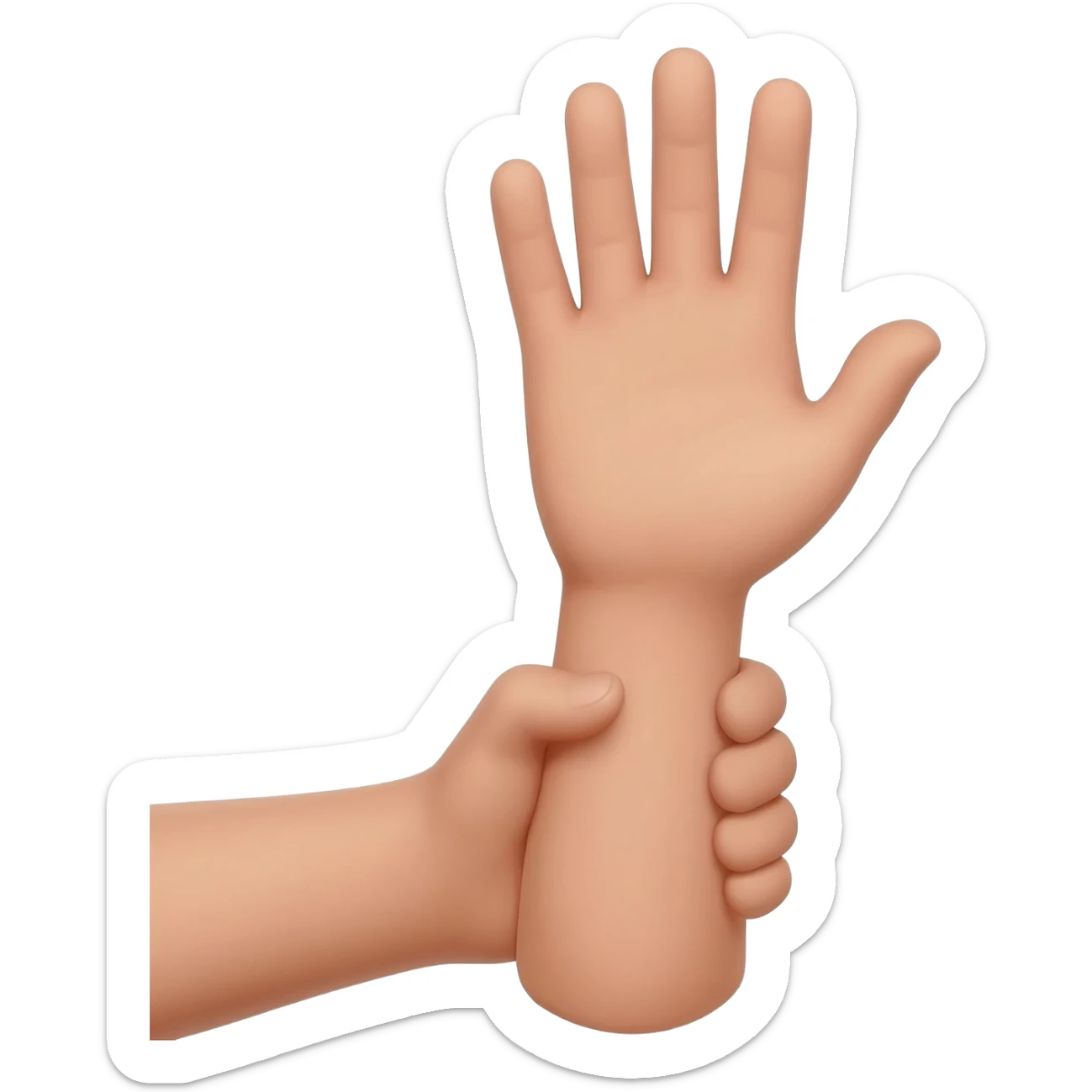 Hand up ✋ wrist hold by other man in up . But looking as real skin and real hand and stand position sticker