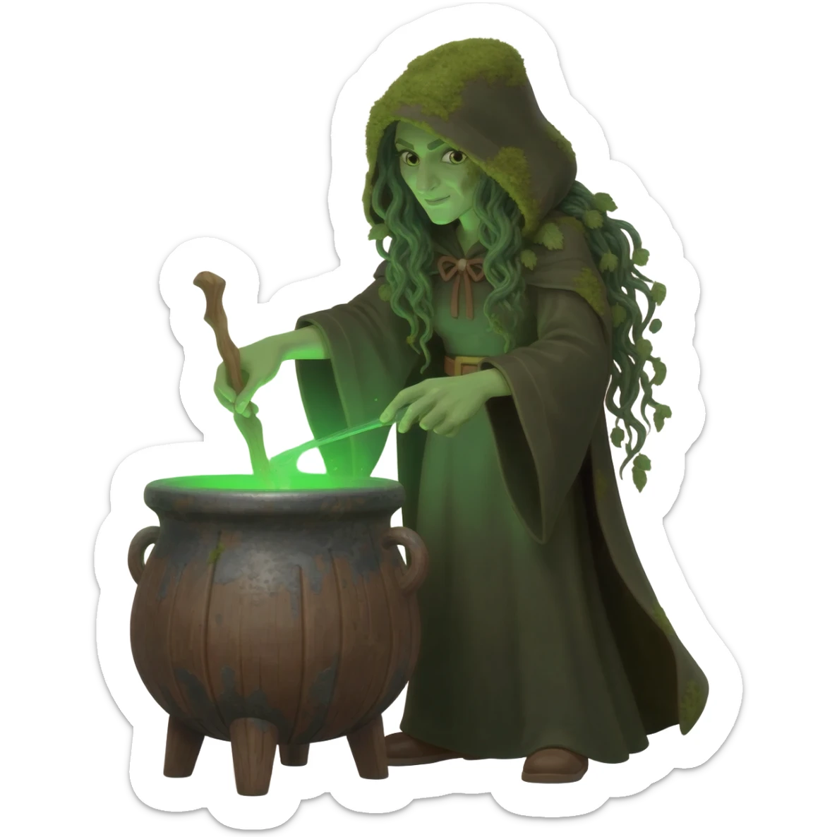 green witch cooking potion sticker