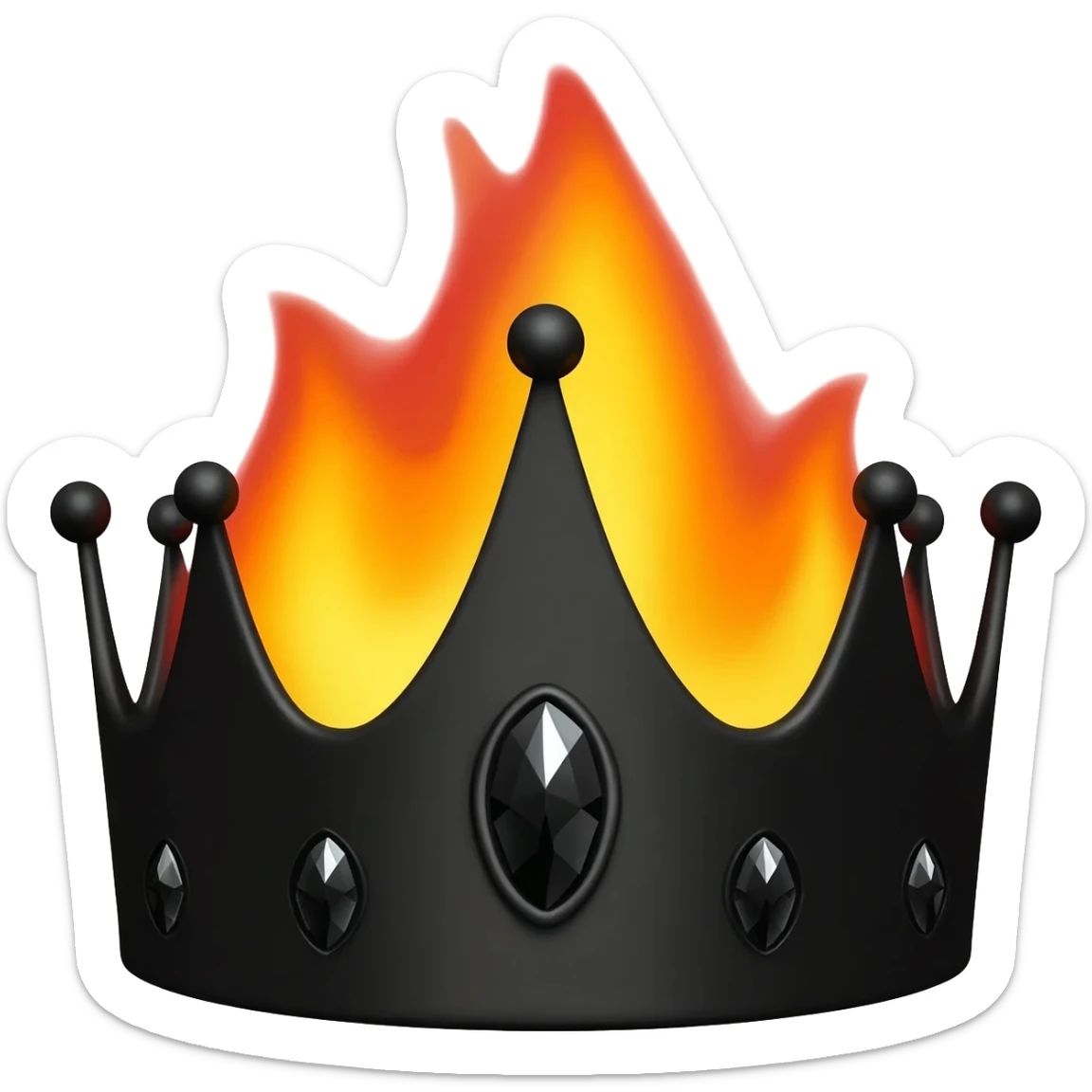 generate an improved black crown with black diamonds burning in a black flame sticker