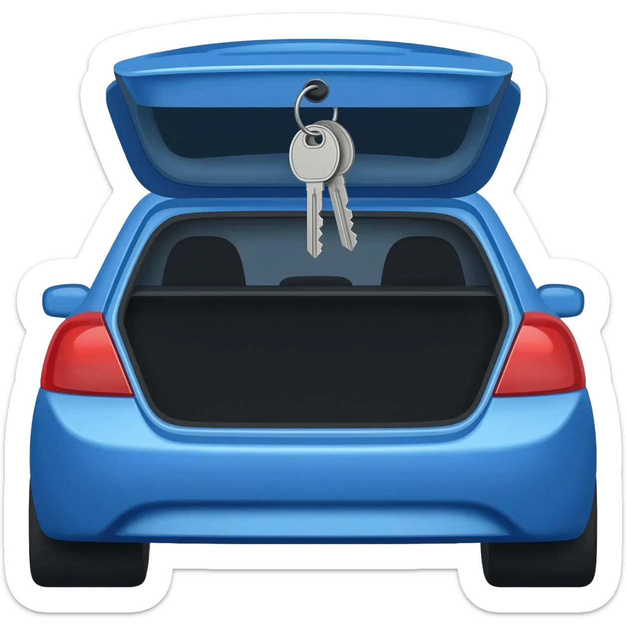 blue car emoji with car keys on the back sticker