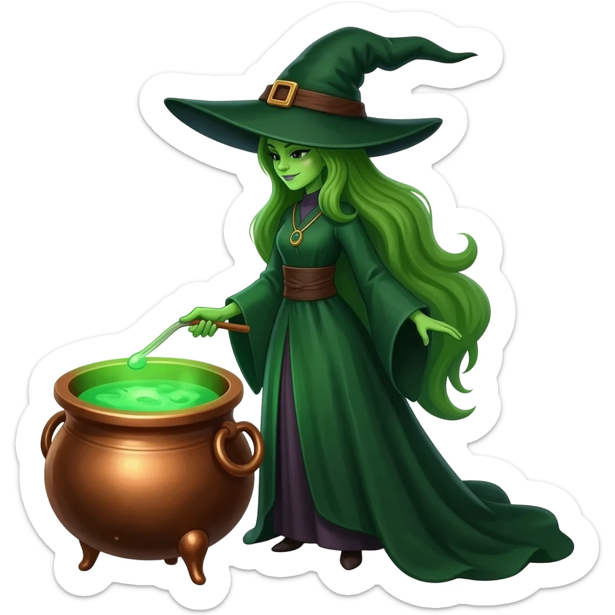 green witch cooking potion sticker