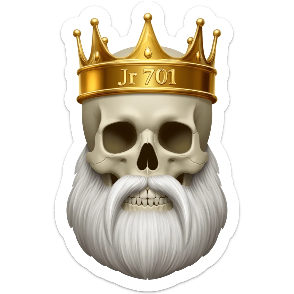 crea una calavera con una corona y barba. en la  corona que diga: Jr 701 sticker